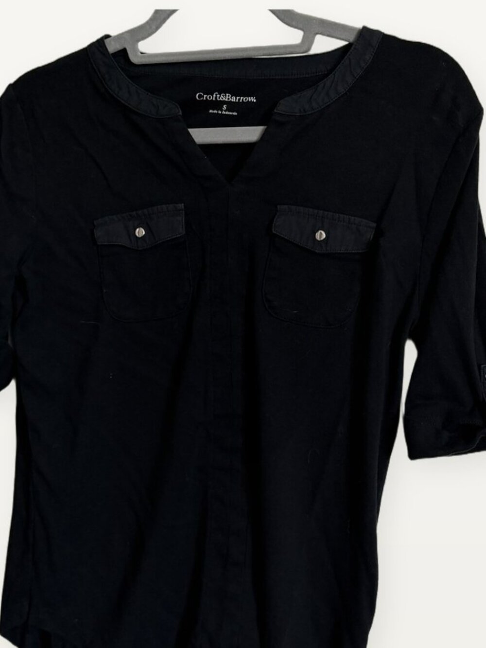 Croft & Barrow Black Roll-Tab Utility Blouse Size S